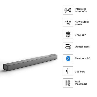 Philips Audio HTL1045/94 45w 5.0 Channel HDMI Soundbar Speaker,Black Philips Audio HTL1045/94 45w 5.0 Channel HDMI Soundbar Speaker,Black