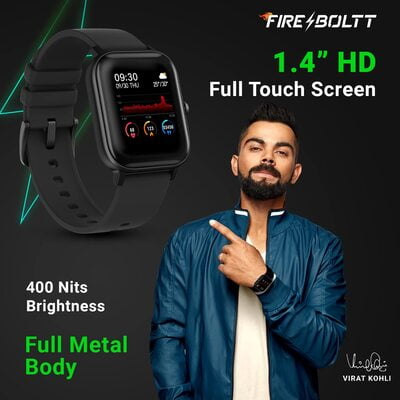 Fire-Boltt SpO2 Full Touch 1.4 inch Smart Watch 400 Nits Peak Brightness Metal Body 8 Days Battery Life with 24*7 Heart Rate monitoring IPX7 with Blood Oxygen, Fitness, Sports & Sleep Tracking