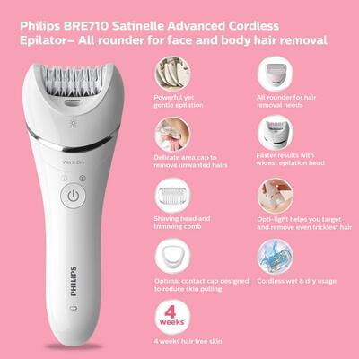 Philips Cordless Epilator–BRE710 All-Rounder for Face and Body Hair Removal (White) Philips Cordless Epilator–BRE710 All-Rounder for Face and Body Hair Removal (White)