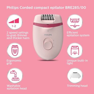 PHILIPS BRE285/00 compact epilator With opti-light For legs, Arms & Underarms - Corded