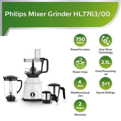 PHILIPS Hl7763/00 750W Mixer Grinder, White PHILIPS Hl7763/00 750W Mixer Grinder, White