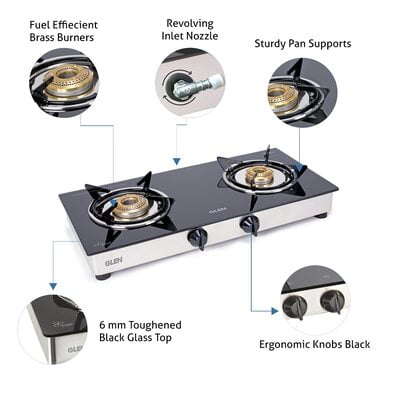 Glen 2 Burner Gas Stove 1020 GT Brass Burner