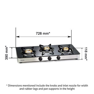 Glen 3 Burner Gas Stove 1033 GT Auto Ignition Brass Burner