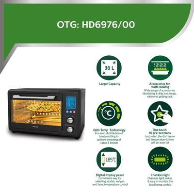 Philips HD6976/00 36-liters Digital Oven Toaster Grill, 2000W, with Opti Temp Technology Philips HD6976/00 36-liters Digital Oven Toaster Grill, 2000W, with Opti Temp Technology