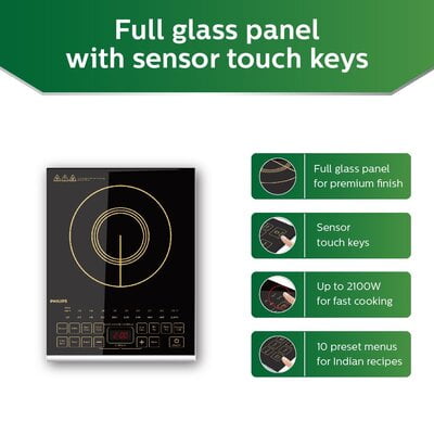 PHILIPS Viva Collection HD4938/01 2100-Watt Glass Induction Cooktop with Sensor Touch (Black) PHILIPS Viva Collection HD4938/01 2100-Watt Glass Induction Cooktop with Sensor Touch (Black)