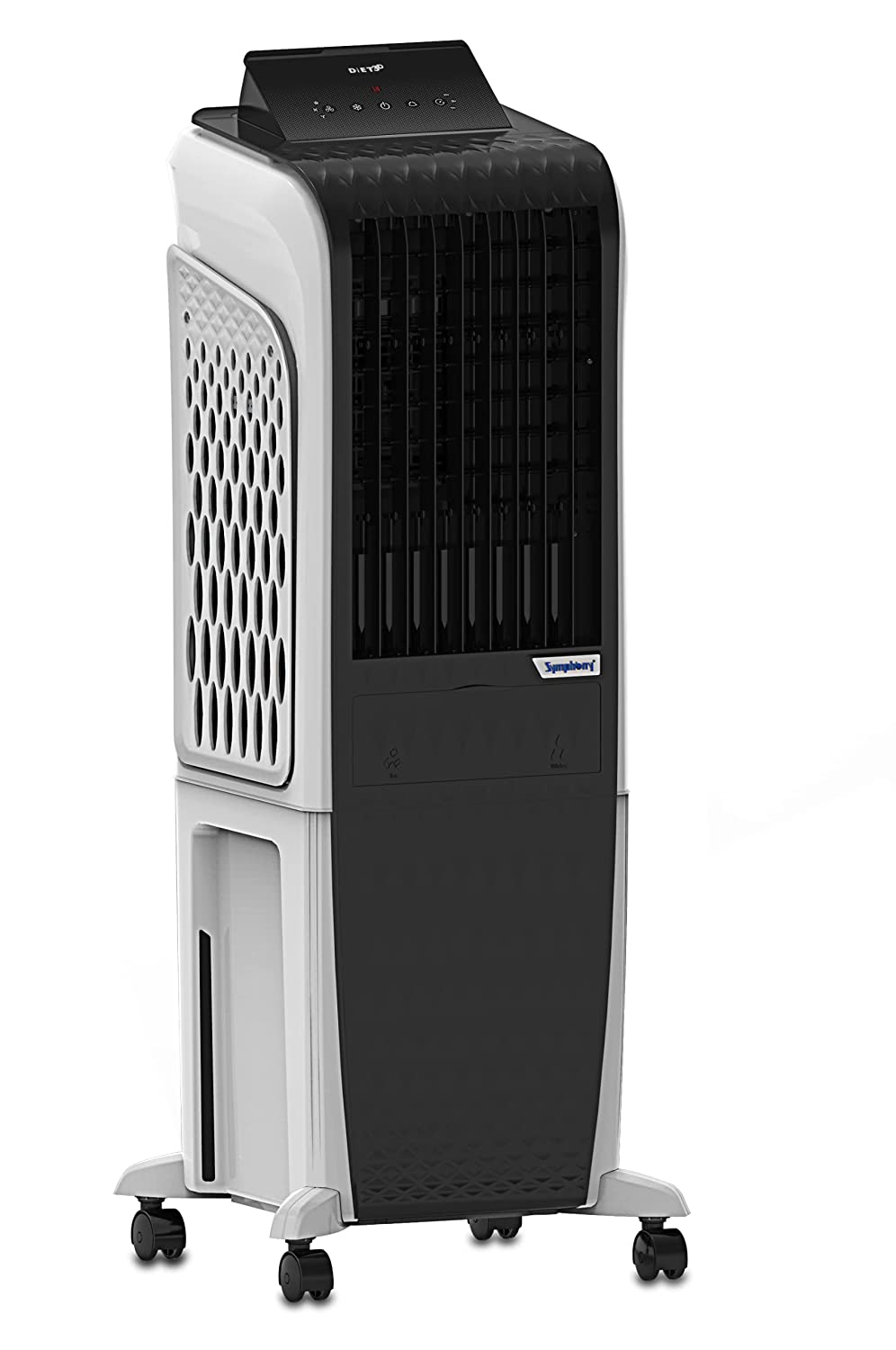 Symphony Diet 3D 30i Portable Tower Air Cooler For Home with 3-Side Honeycomb Pads, Automatic Pop-Up Touchscreen, i-Pure Technology and Low Power Consumption (30L, White & Black)