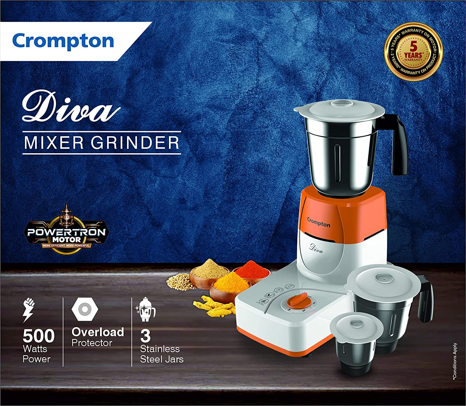 CROMPTON DS51 DIVA MIXER GRINDER, 500W 3J CROMPTON DS51 DIVA MIXER GRINDER, 500W 3J