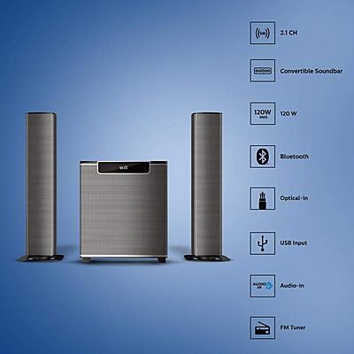Philips Audio MMS2220B 2.1 Speaker 120W Bluetooth Convertible Multimedia Sound bar/Speaker