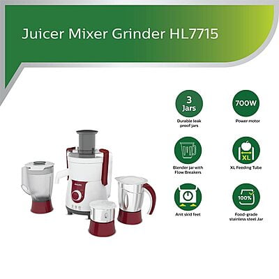Philips Viva HL7715/00 700-Watt Juicer Mixer Grinder with 3 Jars Philips Viva HL7715/00 700-Watt Juicer Mixer Grinder with 3 Jars