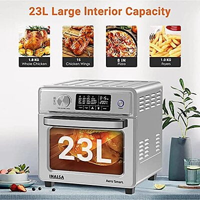 INALSA Air Fryer Oven Aero Smart With 23 L Capacity|1700 W-16 Preset Programs|| Digital Display and Touch Control | Rotisserie & Convection|