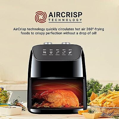 INALSA Air Fryer 4.2L Gourmia -1400W with Smart AirCrisp Technology|8-Preset Menu,Touch Control &|Variable Temperature &Timer Control