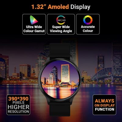 Fire-Boltt Terra AMOLED Always ON 390*390 Pixel Full Touch Screen, Spo2 & Heart Rate Monitoring Smartwatch with Custom Widget Shortcuts