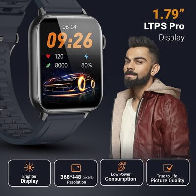 Fire-Boltt Supreme 1.79” Borderless LTPS 368*448 UHD PRO Display with 96% Screen to Body Ratio, 3ATM Waterproof , Spo2, Heart Rate and Blood Pressure Smart Watch (1.79" Black)