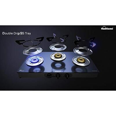 Sunflame Gas Stove 3 Burner Glass Top Prime BK