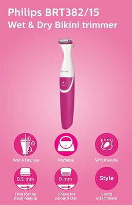 Philips BRT382/15 Cordelss Bikini Trimmer (White/Pink) Philips BRT382/15 Cordelss Bikini Trimmer (White/Pink)