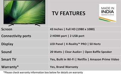 Sony 108 cm (43 Inches) Full HD Certified Android Smart LED TV KDL-43W800F (Black) Sony 108 cm (43 Inches) Full HD Certified Android Smart LED TV KDL-43W800F (Black)