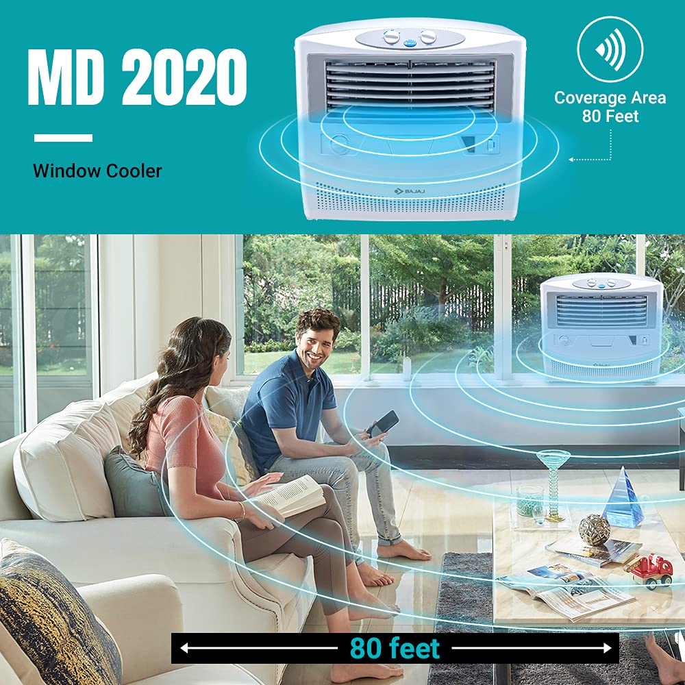 Bajaj MD 2020 54L Window Air Cooler with Typhoon Blower Technology, Powerful Air Throw and 3-Speed Control, White Bajaj MD 2020 54L Window Air Cooler with Typhoon Blower Technology, Powerful Air Throw and 3-Speed Control, White