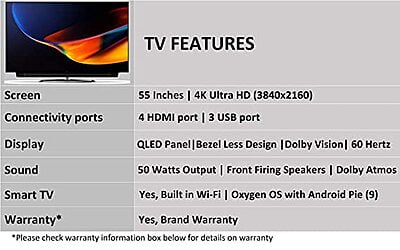 OnePlus 138.8 cm (55 inches) With Sliding Soundbar Q1 Series 4K Certified Android QLED TV 55Q1 Pro (Black) OnePlus 138.8 cm (55 inches) With Sliding Soundbar Q1 Series 4K Certified Android QLED TV 55Q1 Pro (Black)