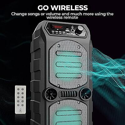 iGear Dynamo 16 watts Bluetooth Party Speaker with Corded Mic, TIF/FM Radio/AUX/USB/TWS Function/LED Lights and Remote (Black) iGear Dynamo 16 watts Bluetooth Party Speaker with Corded Mic, TIF/FM Radio/AUX/USB/TWS Function/LED Lights and Remote (Black)