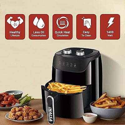 INALSA Air Fryer 4.2L Gourmia -1400W with Smart AirCrisp Technology|8-Preset Menu,Touch Control &|Variable Temperature &Timer Control