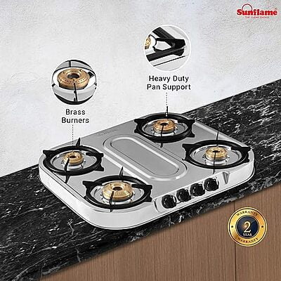 Sunflame Gas Cooktop Spectra 4 Brass Burner Stainless Steel Sunflame Gas Cooktop Spectra 4 Brass Burner Stainless Steel