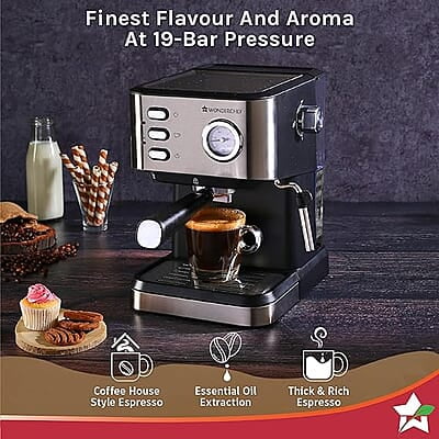 Wonderchef Regenta Espresso Coffee Machine, 19-bar Wonderchef Regenta Espresso Coffee Machine, 19-bar