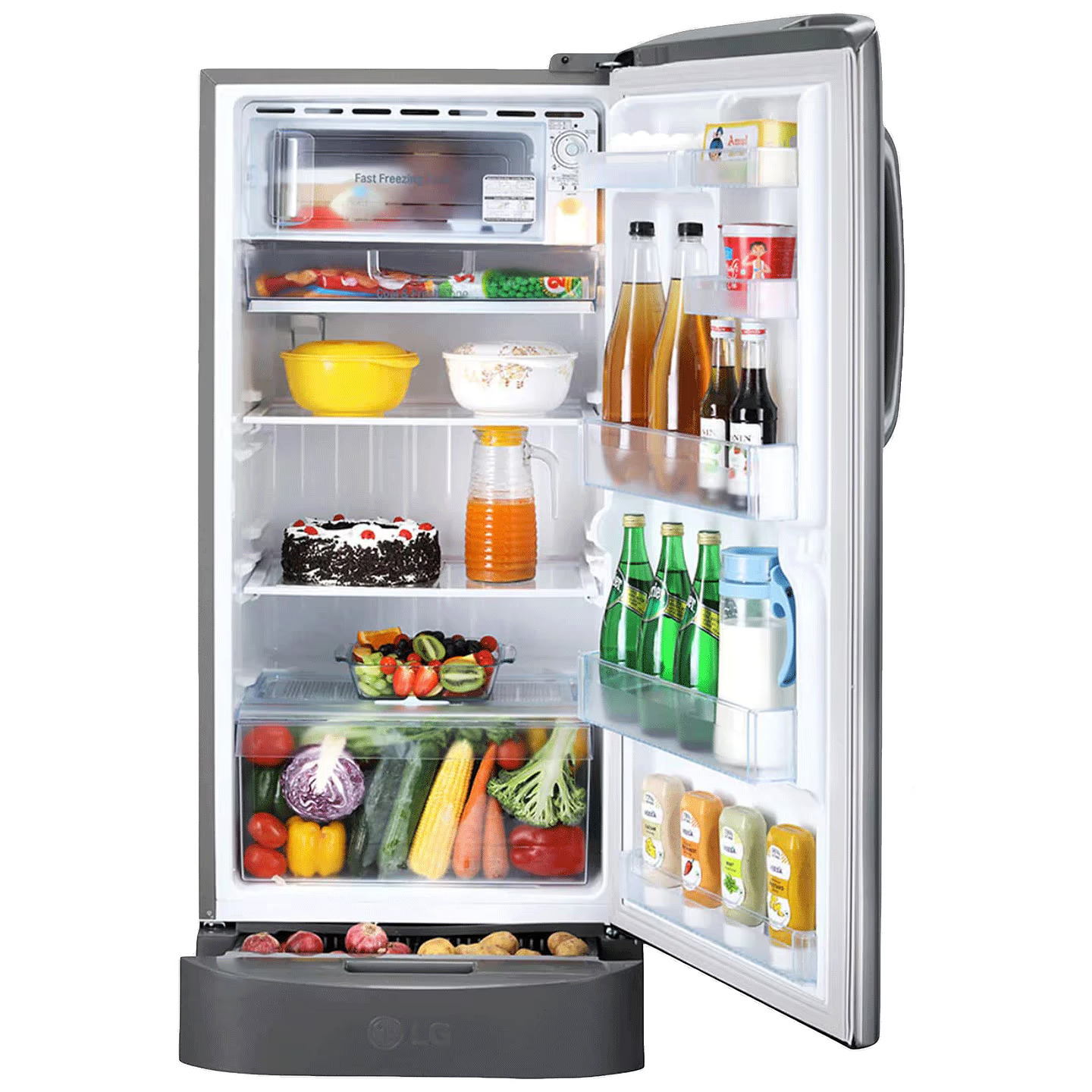 LG Refrigerator D221APZD 215L, Fastest In Ice Making, Toughened Glass Shelves