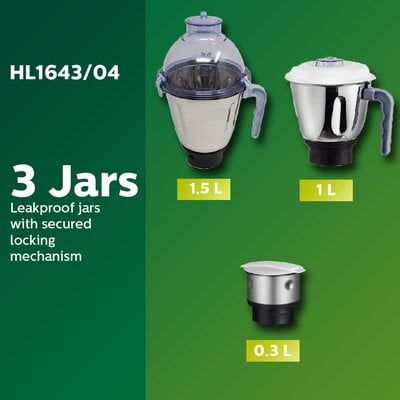 Philips HL1643/04 600-Watt Simply Silent Vertical Mixer Grinder with 3 Jars (White/Grey) Philips HL1643/04 600-Watt Simply Silent Vertical Mixer Grinder with 3 Jars (White/Grey)