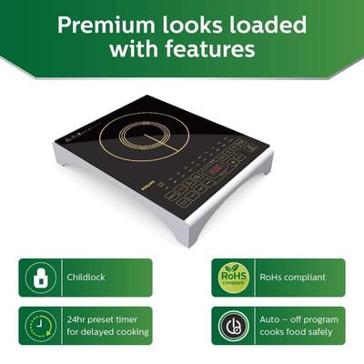 PHILIPS Viva Collection HD4938/01 2100-Watt Glass Induction Cooktop with Sensor Touch (Black)