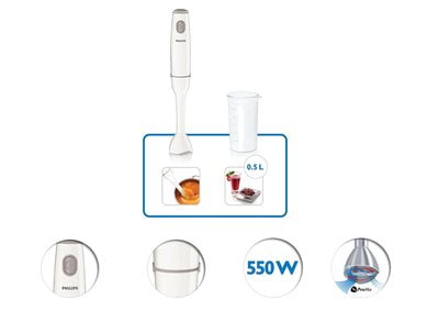 PHILIPS Daily Collection HR1600/00 550-Watt Hand Blender, White PHILIPS Daily Collection HR1600/00 550-Watt Hand Blender, White