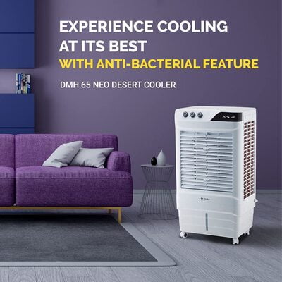 Bajaj DMH 65 Neo 65L Desert Air Cooler with Antibacterial Honeycomb Pads, Turbo Fan Technology, Powerful Air Throw and 3-Speed Control, White Bajaj DMH 65 Neo 65L Desert Air Cooler with Antibacterial Honeycomb Pads, Turbo Fan Technology, Powerful Air Throw and 3-Speed Control, White