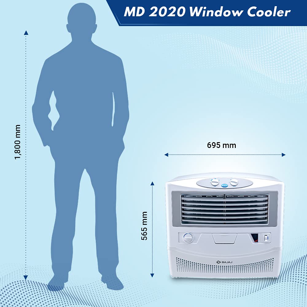 Bajaj MD 2020 54L Window Air Cooler with Typhoon Blower Technology, Powerful Air Throw and 3-Speed Control, White Bajaj MD 2020 54L Window Air Cooler with Typhoon Blower Technology, Powerful Air Throw and 3-Speed Control, White