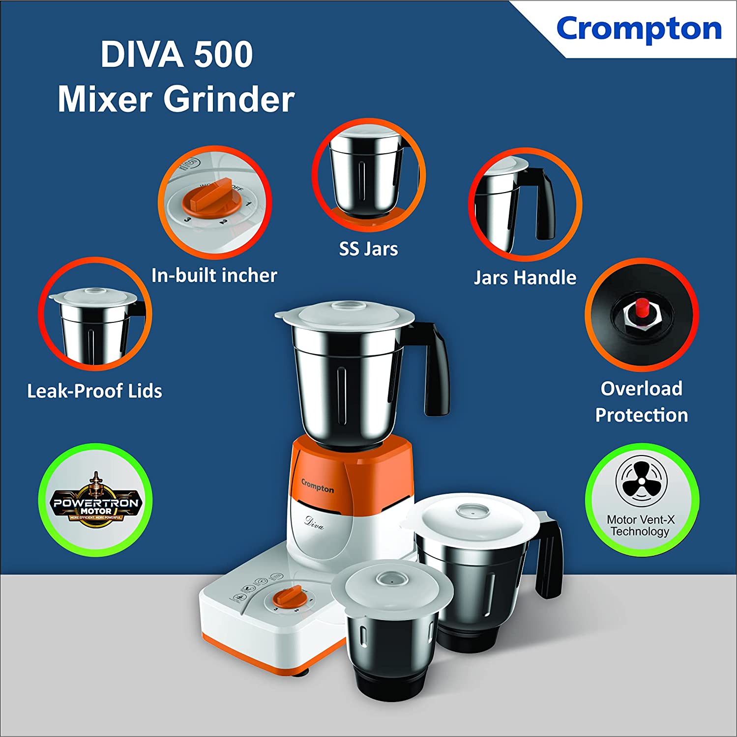 CROMPTON DS51 DIVA MIXER GRINDER, 500W 3J CROMPTON DS51 DIVA MIXER GRINDER, 500W 3J