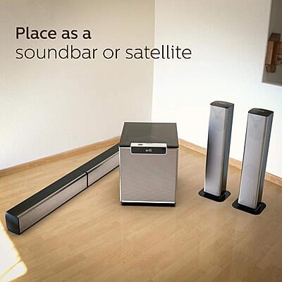 Philips Audio MMS2220B 2.1 Speaker 120W Bluetooth Convertible Multimedia Sound bar/Speaker