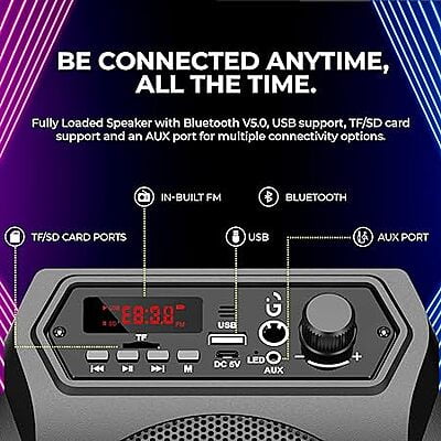 iGear Dynamo 16 watts Bluetooth Party Speaker with Corded Mic, TIF/FM Radio/AUX/USB/TWS Function/LED Lights and Remote (Black) iGear Dynamo 16 watts Bluetooth Party Speaker with Corded Mic, TIF/FM Radio/AUX/USB/TWS Function/LED Lights and Remote (Black)