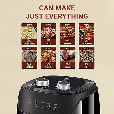 INALSA Air Fryer 4.2L Gourmia -1400W with Smart AirCrisp Technology|8-Preset Menu,Touch Control &|Variable Temperature &Timer Control