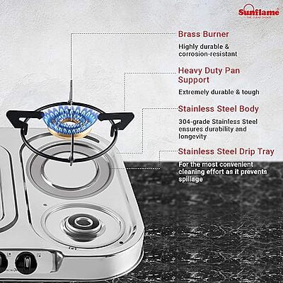 Sunflame Gas Cooktop Spectra 4 Brass Burner Stainless Steel