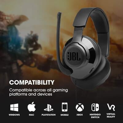 JBL Quantum200 Wired Over Ear Headphones with Mic (Black) JBL Quantum200 Wired Over Ear Headphones with Mic (Black)