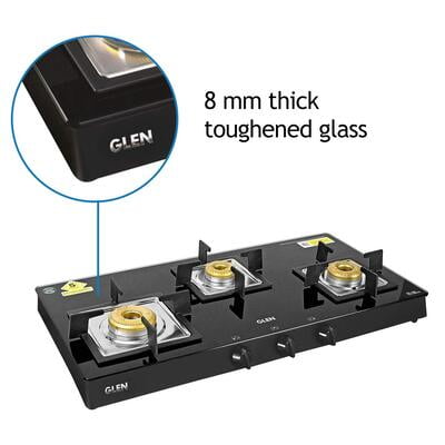 Glen LPG Stove 1038 SQ BL Auto Ingition Forged With 5 Years warranty on Burners and Glass Glen LPG Stove 1038 SQ BL Auto Ingition Forged With 5 Years warranty on Burners and Glass