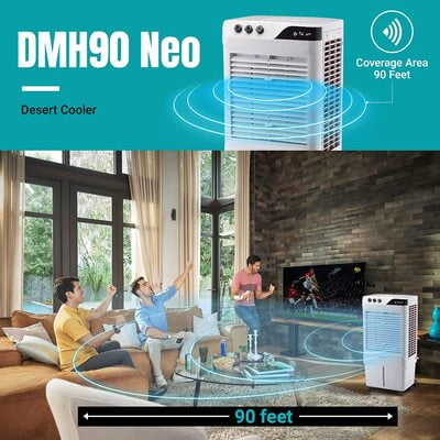 Bajaj DMH 90 Neo 90L Desert Air Cooler with Antibacterial Honeycomb Pads, Turbo Fan Technology, Powerful Air Throw and 3-Speed Control, White