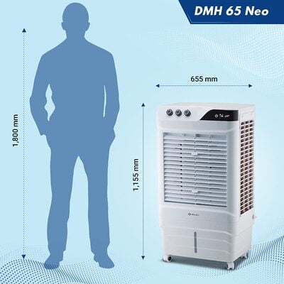 Bajaj DMH 65 Neo 65L Desert Air Cooler with Antibacterial Honeycomb Pads, Turbo Fan Technology, Powerful Air Throw and 3-Speed Control, White Bajaj DMH 65 Neo 65L Desert Air Cooler with Antibacterial Honeycomb Pads, Turbo Fan Technology, Powerful Air Throw and 3-Speed Control, White