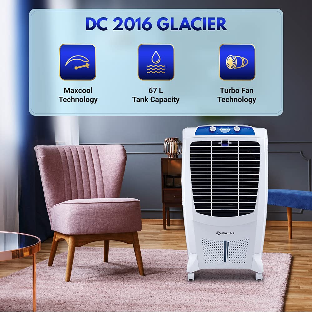 Bajaj DC 2016 Glacier 67L Desert Air Cooler with Turbo Fan Technology, Powerful Air Throw and 3-Speed Control, White Bajaj DC 2016 Glacier 67L Desert Air Cooler with Turbo Fan Technology, Powerful Air Throw and 3-Speed Control, White