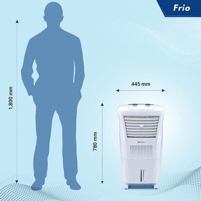 Bajaj Frio 23L Personal Air Cooler with Honeycomb Pads, Typhoon Blower Technology, Powerful Air Throw and 3-Speed Control, White Bajaj Frio 23L Personal Air Cooler with Honeycomb Pads, Typhoon Blower Technology, Powerful Air Throw and 3-Speed Control, White