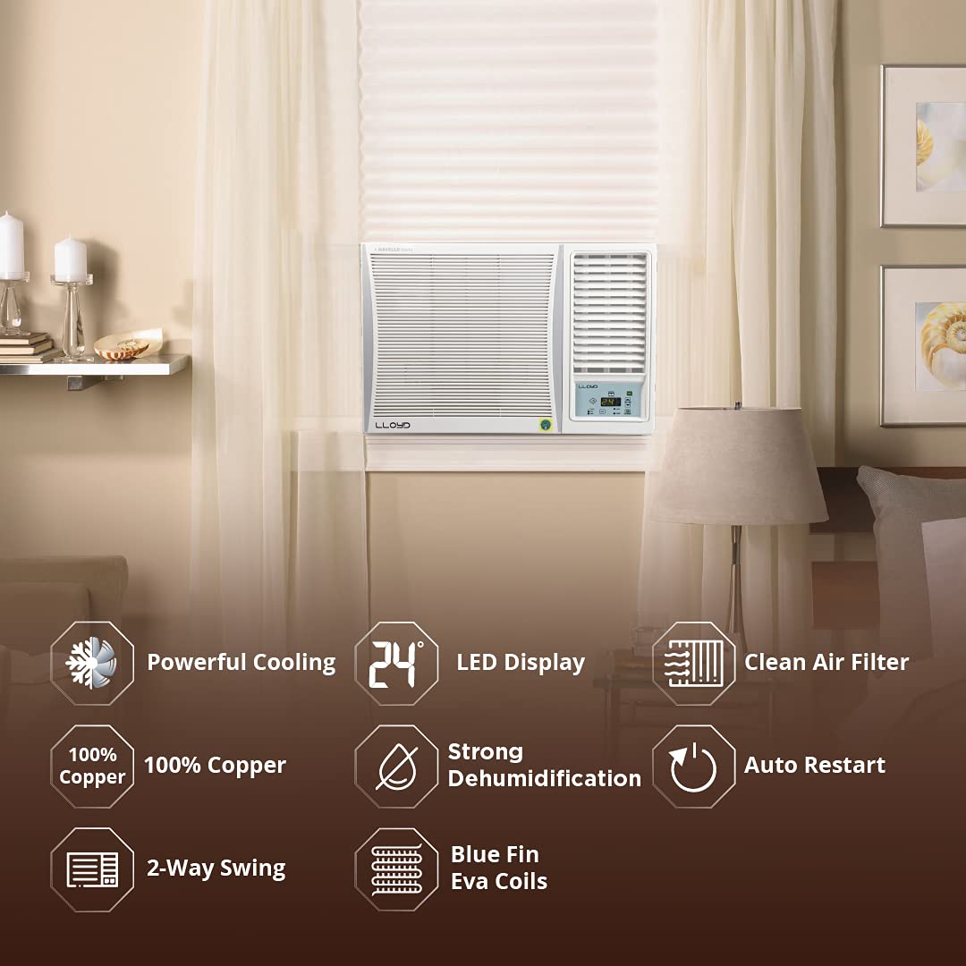 Lloyd 1.5 Ton 4 Star Window AC (GLW18B42WAMR, 100% Copper, White with Silver Deco Strip) Lloyd 1.5 Ton 4 Star Window AC (GLW18B42WAMR, 100% Copper, White with Silver Deco Strip)