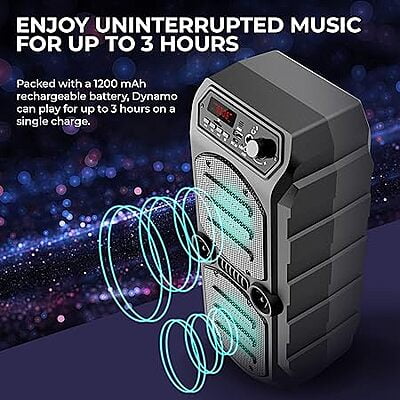 iGear Dynamo 16 watts Bluetooth Party Speaker with Corded Mic, TIF/FM Radio/AUX/USB/TWS Function/LED Lights and Remote (Black) iGear Dynamo 16 watts Bluetooth Party Speaker with Corded Mic, TIF/FM Radio/AUX/USB/TWS Function/LED Lights and Remote (Black)