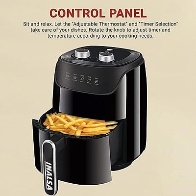 INALSA Air Fryer 4.2L Gourmia -1400W with Smart AirCrisp Technology|8-Preset Menu,Touch Control &|Variable Temperature &Timer Control