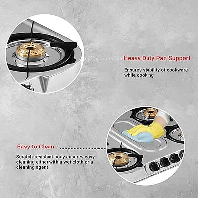 Sunflame Gas Cooktop Spectra 4 Brass Burner Stainless Steel