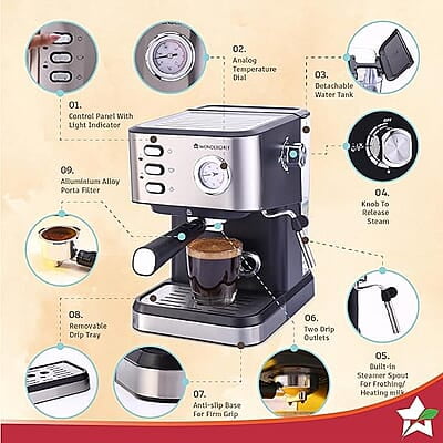Wonderchef Regenta Espresso Coffee Machine, 19-bar Wonderchef Regenta Espresso Coffee Machine, 19-bar