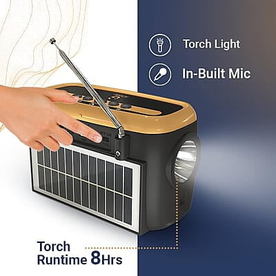 iGear Goldie Radio and Bluetooth Speaker With In -Built Mic For Calling|MP3 Player With USB, TF/SD Card & AUX Ports| 8Hrs Torch Light & Solar Charging|1200 MAh Rechargeable Battery IG 1145 iGear Goldie Radio and Bluetooth Speaker With In -Built Mic For Calling|MP3 Player With USB, TF/SD Card & AUX Ports| 8Hrs Torch Light & Solar Charging|1200 MAh Rechargeable Battery IG 1145