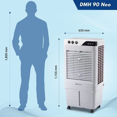 Bajaj DMH 90 Neo 90L Desert Air Cooler with Antibacterial Honeycomb Pads, Turbo Fan Technology, Powerful Air Throw and 3-Speed Control, White